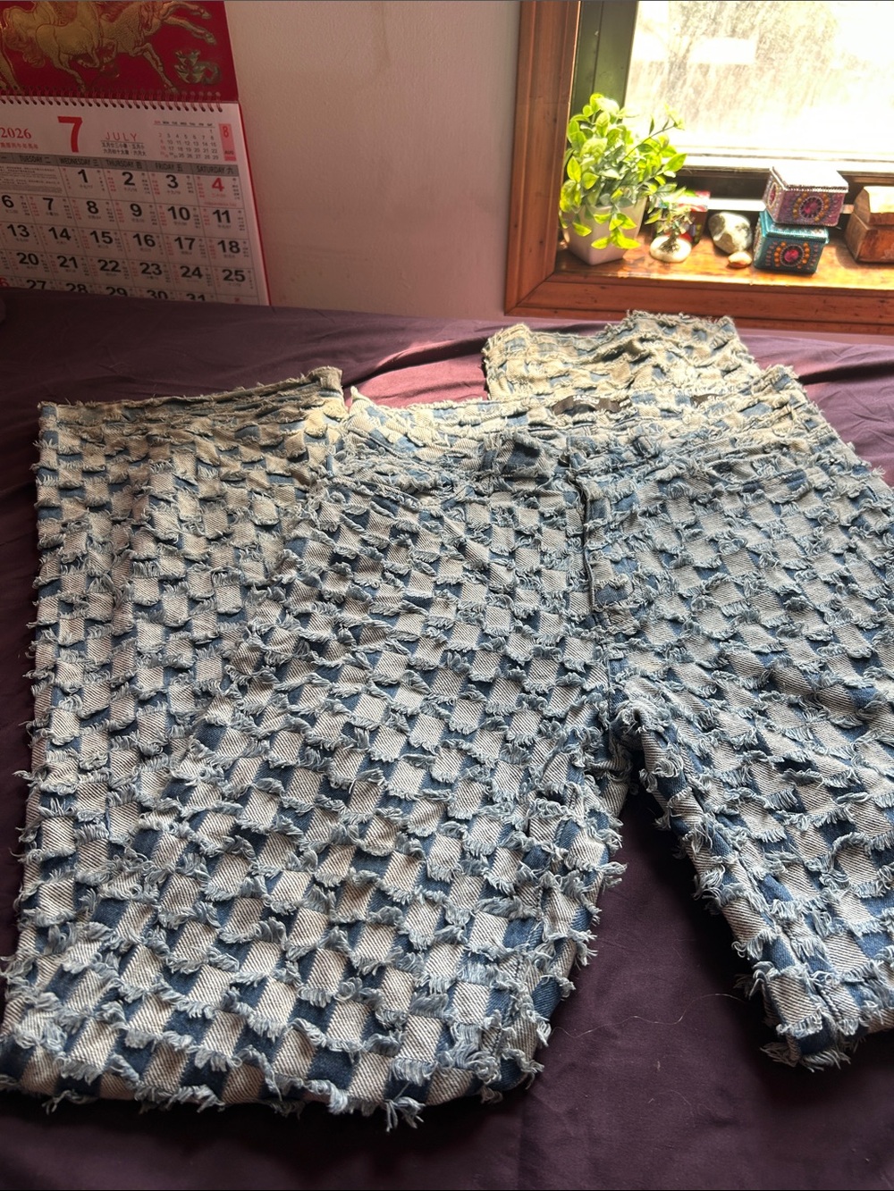 Women's Light Blue Textured Denim pants